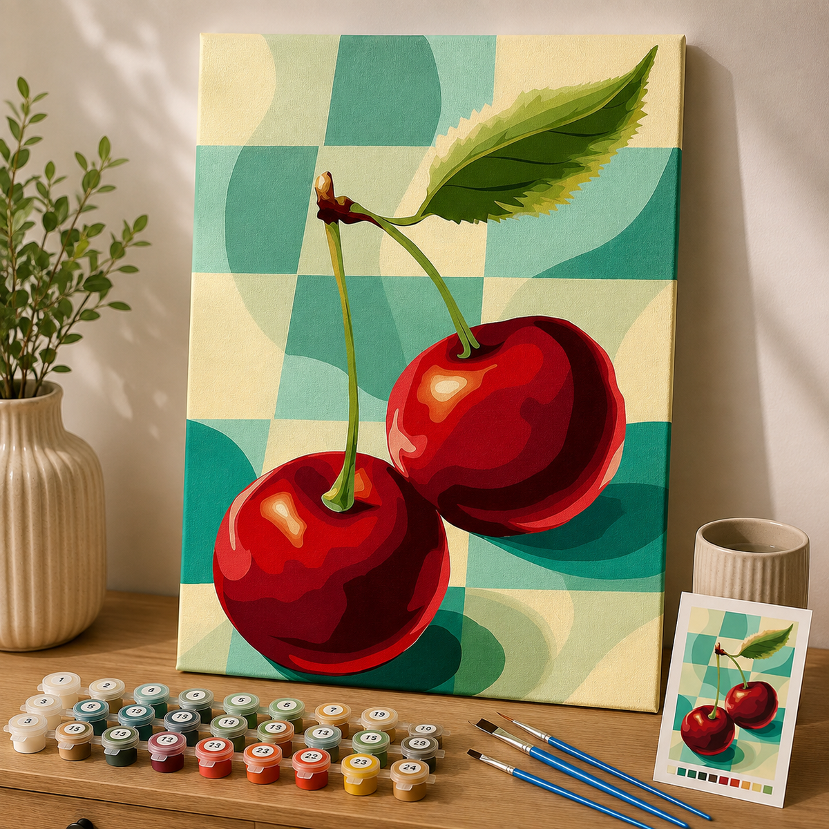 🍒 דובדבנים בסגנון רטרו – צביעה לפי מספרים
